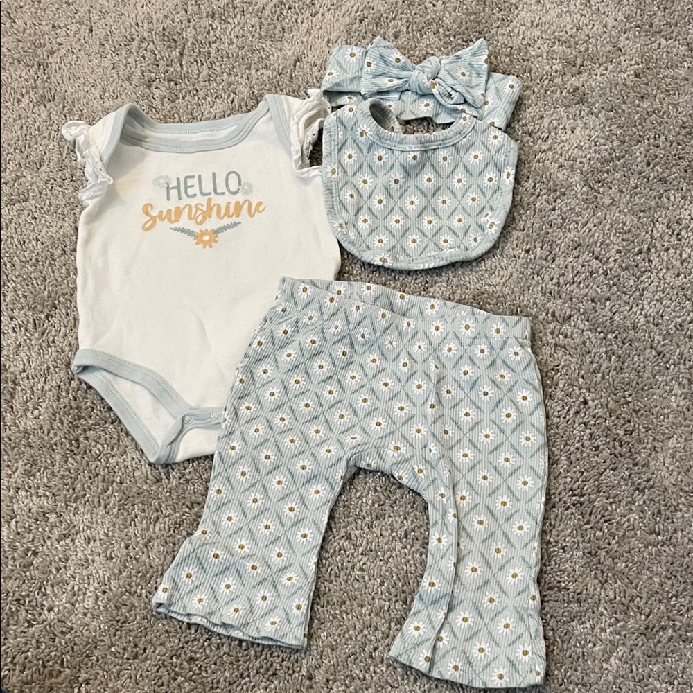 4-Piece Blue Baby Outfit Set with Headband Size 6-9M